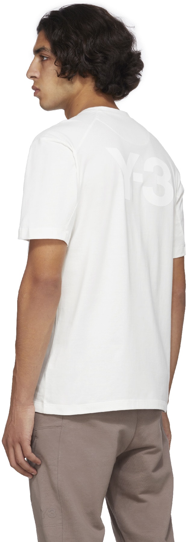 Y-3: Blanc T-Shirt Classique à Logo Blanc - 3