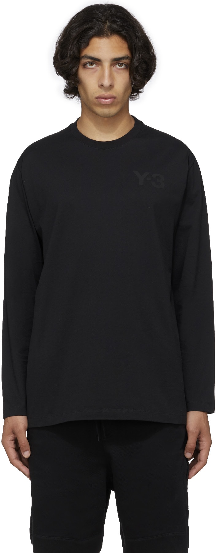 Y-3: Noir T-Shirt à Manches Longues avec Logo Noir - 1