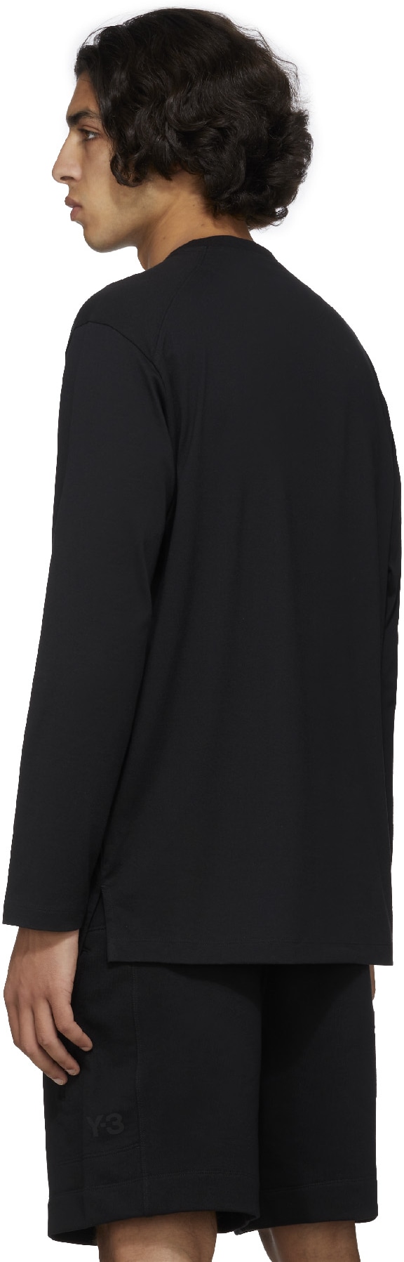 Y-3: Noir T-Shirt à Manches Longues avec Logo Noir - 3