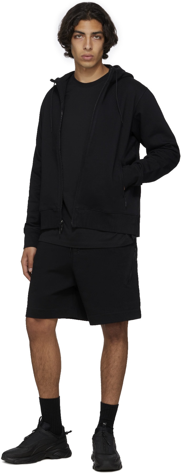 Y-3: Black Classic Full Zip Back Logo Hoodie - 4