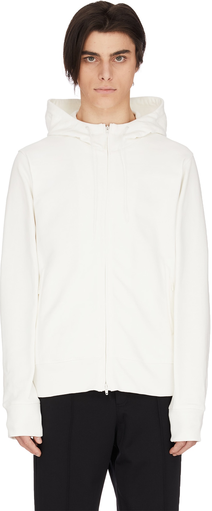 Y-3: Blanc Veste à Capuche et Glissière Logo Classique Blanc - 1