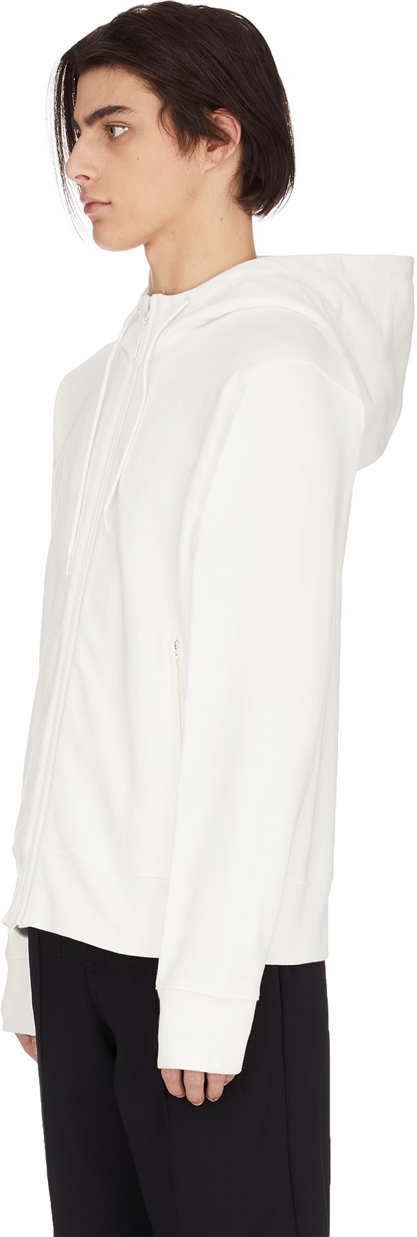 Y-3: Blanc Veste à Capuche et Glissière Logo Classique Blanc - 2