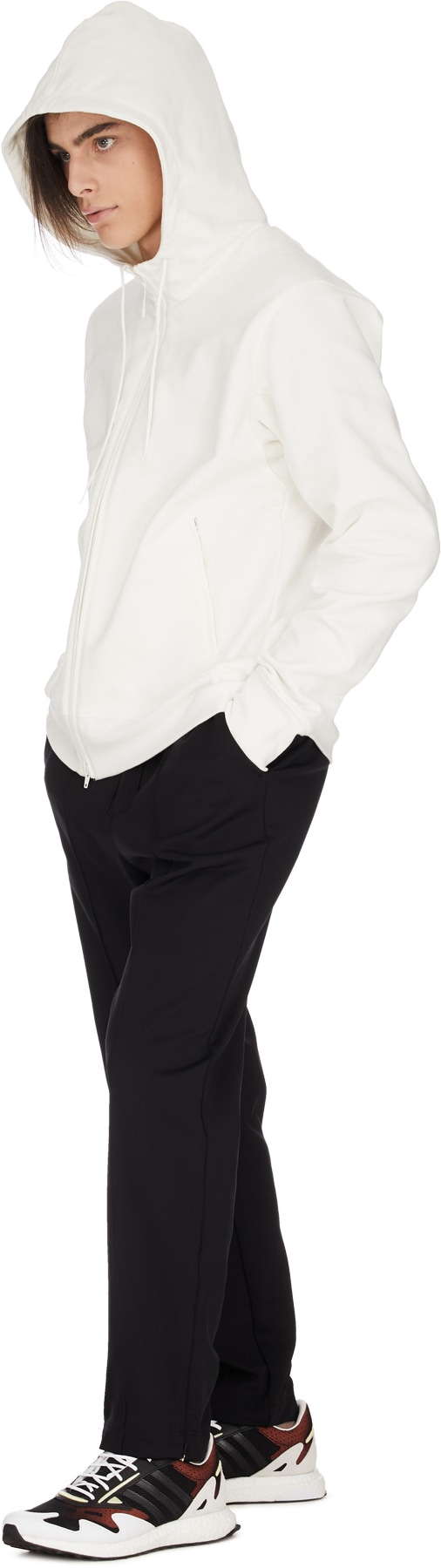 Y-3: Blanc Veste à Capuche et Glissière Logo Classique Blanc - 4