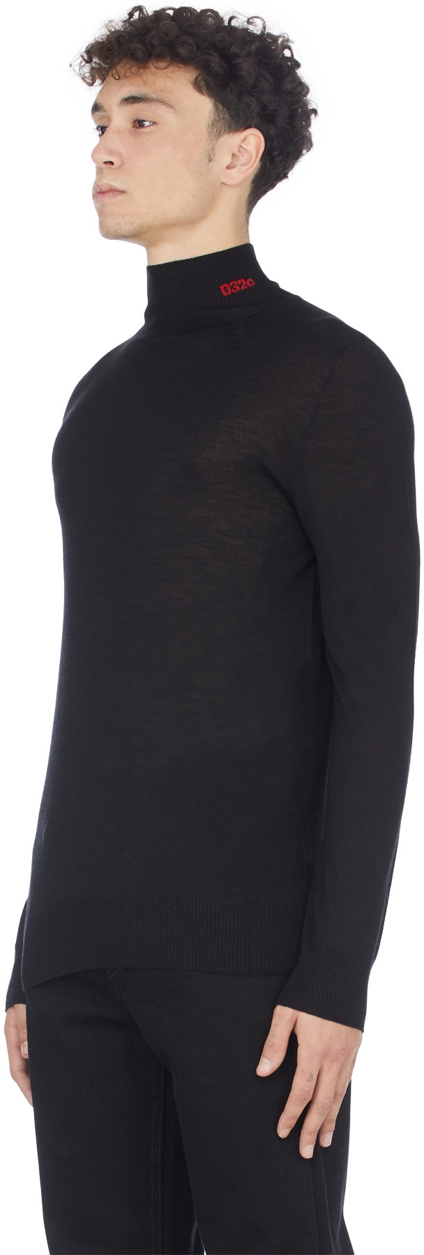 032c: Black Logo Turtleneck - 2