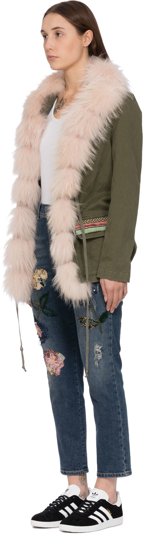 History Repeats: Green Canvas Jacket with Pink Fur - 2