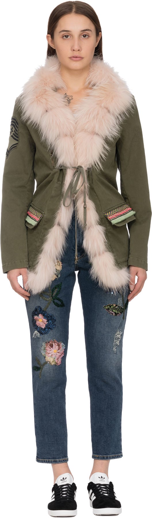 History Repeats: Vert Manteau Toile avec Fourrure Rose Vert - 4