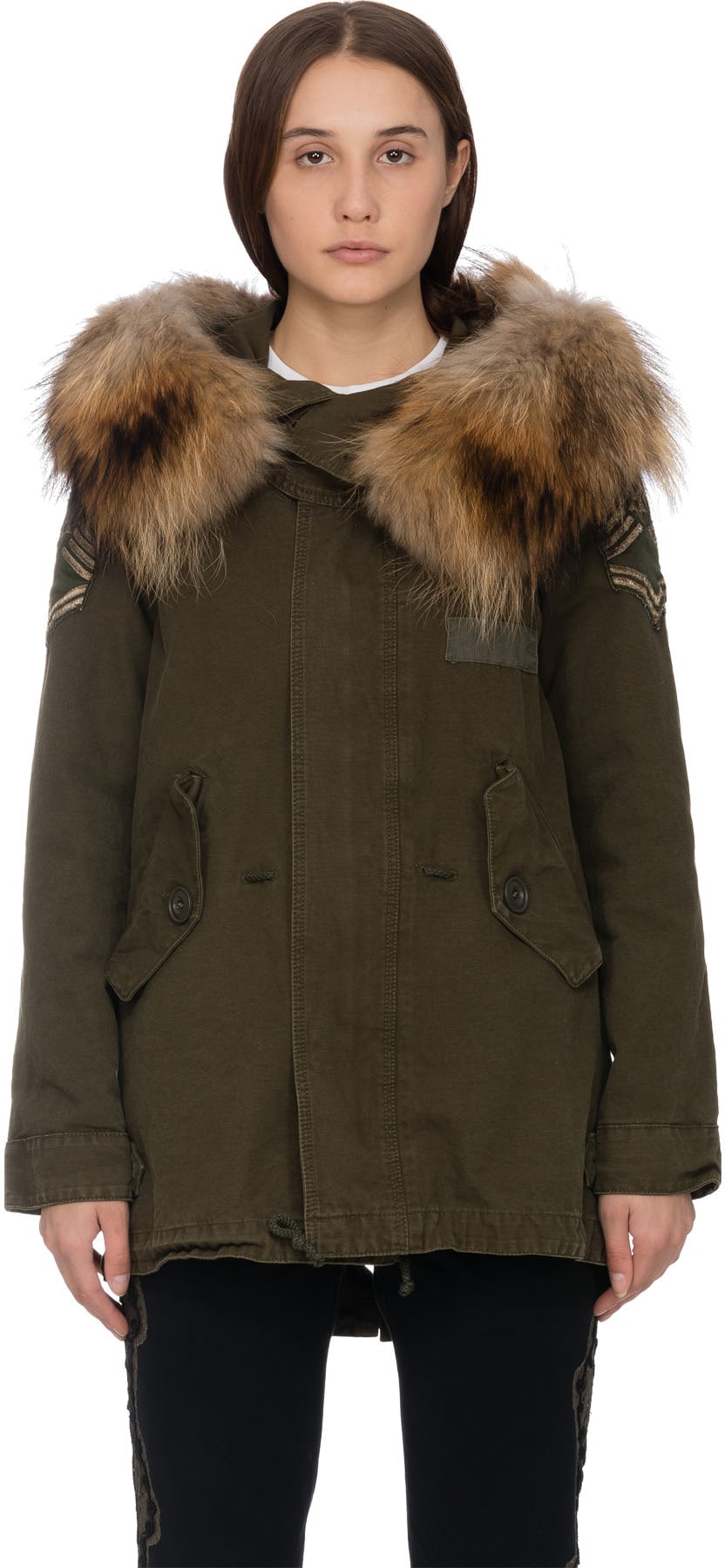 History Repeats: Vert Manteau en Toile avec Fourrure Vert - 1