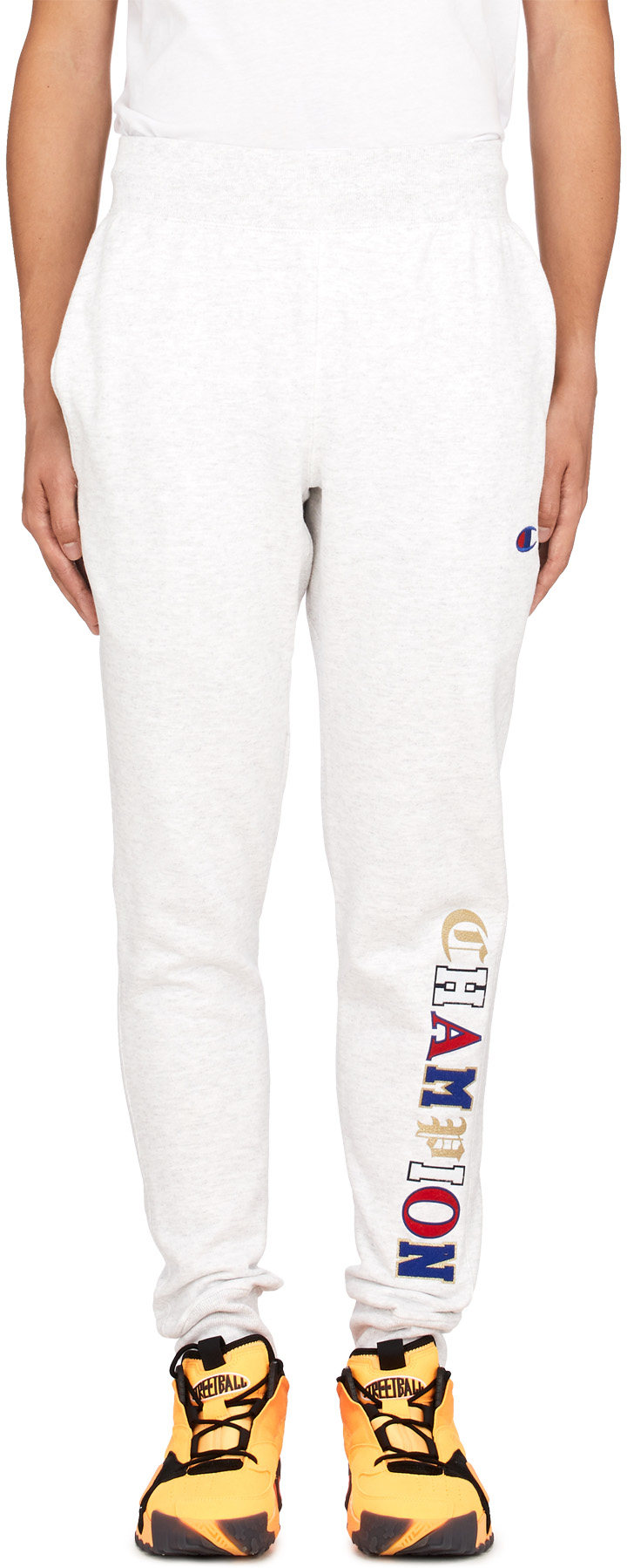 Champion: Grey Reverse Weave Old English Joggers - 1