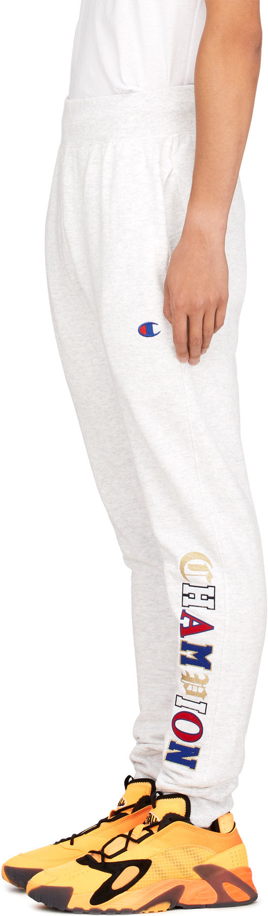 Champion: Grey Reverse Weave Old English Joggers - 2