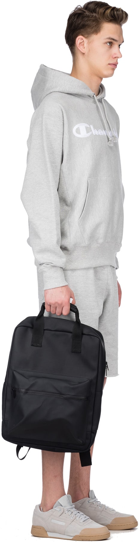 Champion: Grey Reverse Weave Script Logo Pullover Hoodie - 4