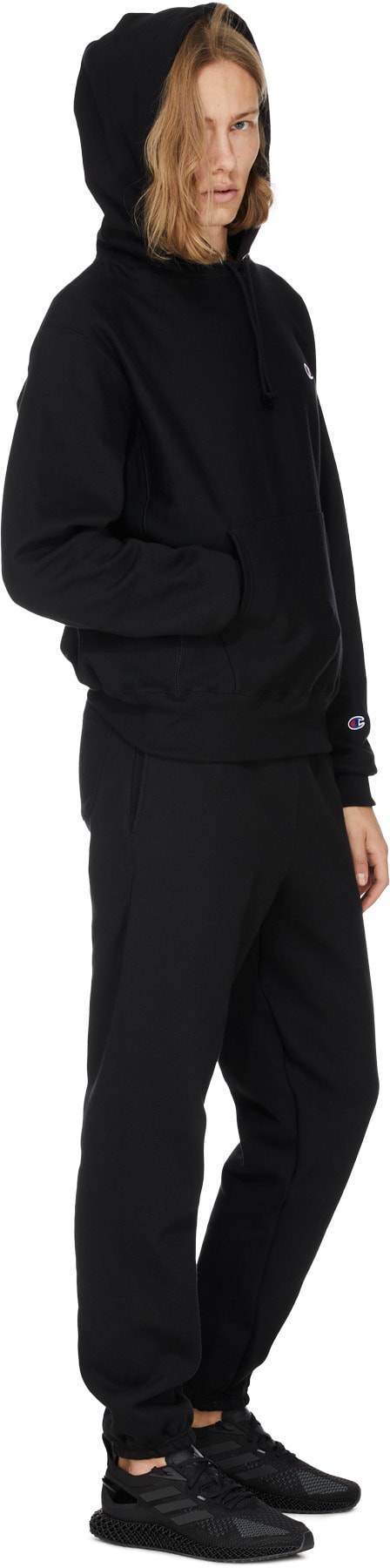 Champion: Black Reverse Weave Hoodie - 4