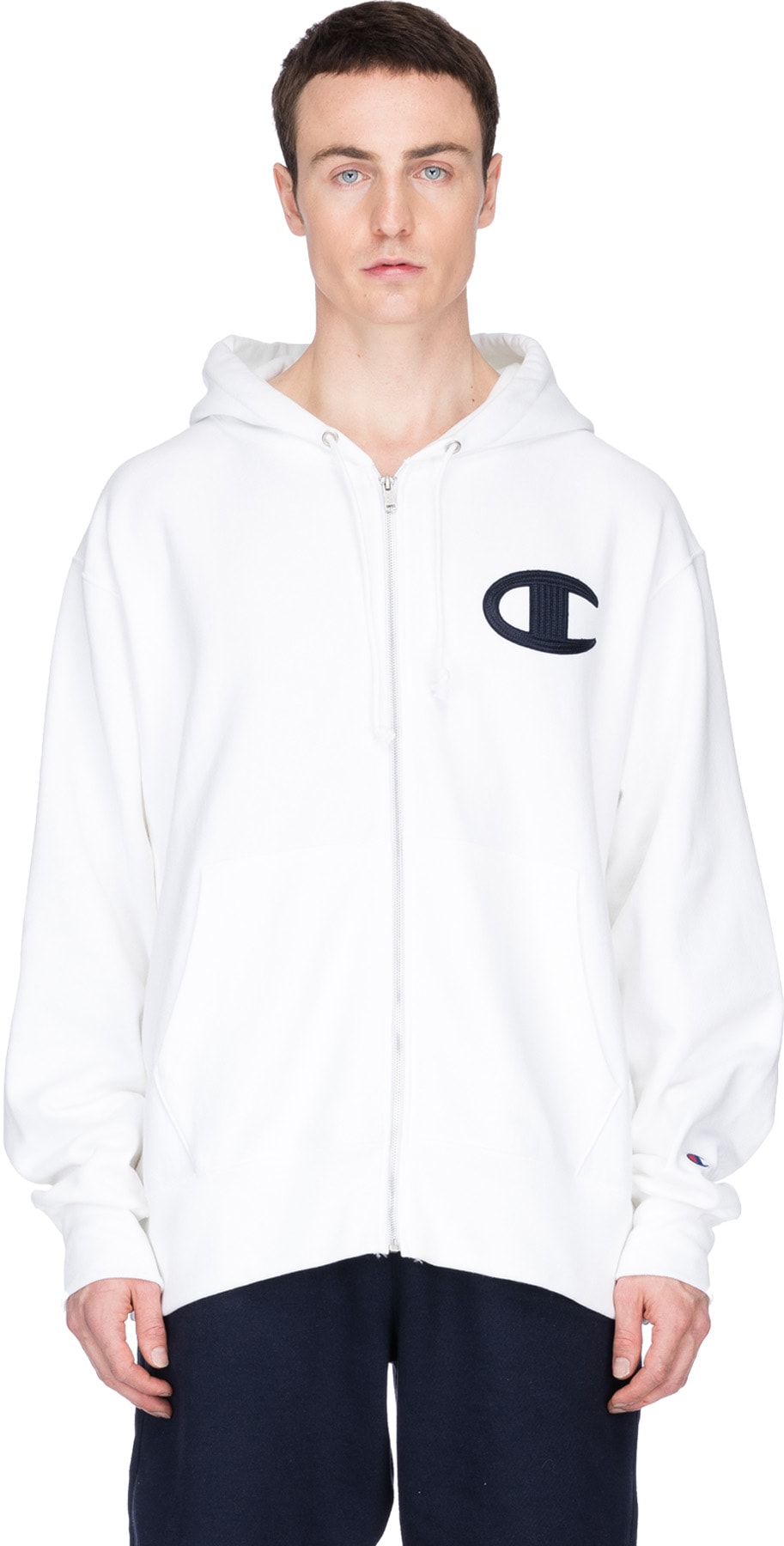 Champion: White Reverse Weave C Logo Full Zip Hoodie - 1