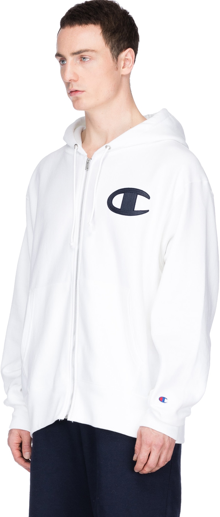 Champion: Blanc Hoodie Logo Tissage Inverse Blanc - 2