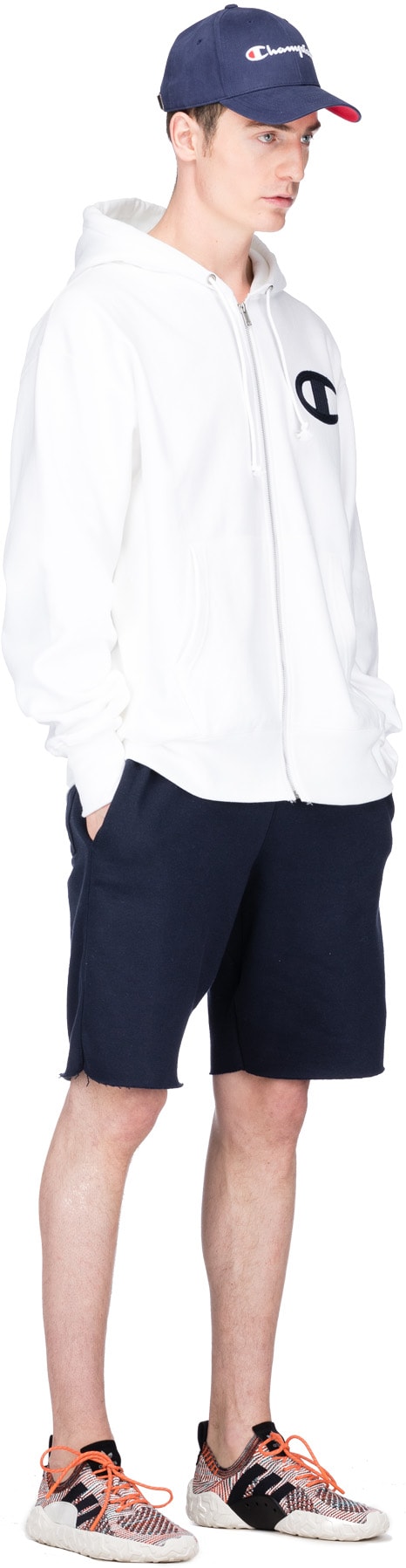 Champion: White Reverse Weave C Logo Full Zip Hoodie - 4