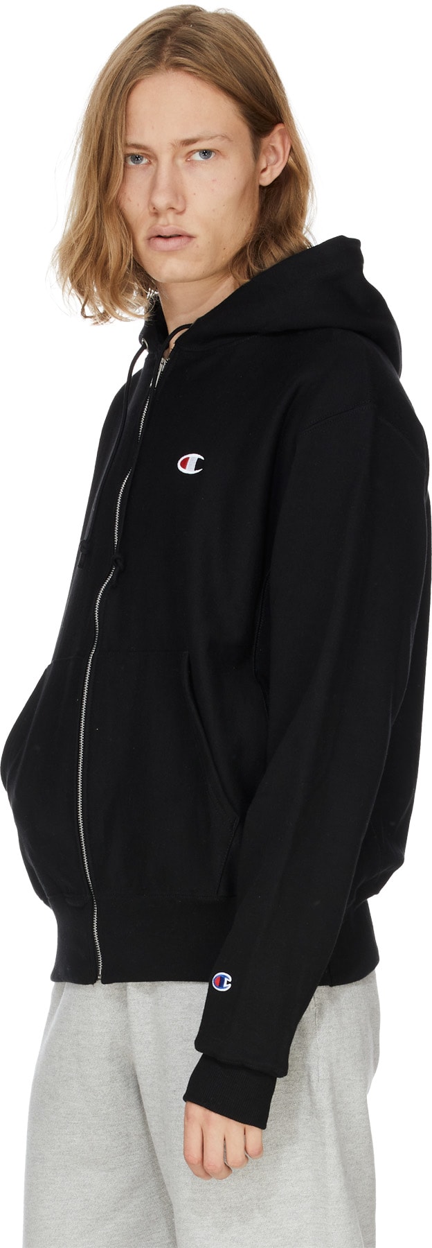 Champion: Black Reverse Weave Zip Up Hoodie - 3