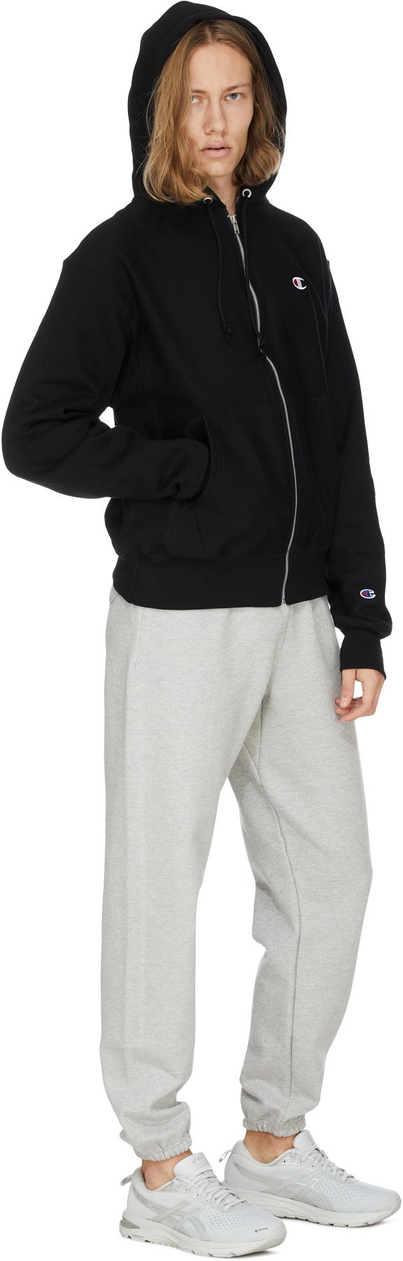 Champion: Black Reverse Weave Zip Up Hoodie - 4