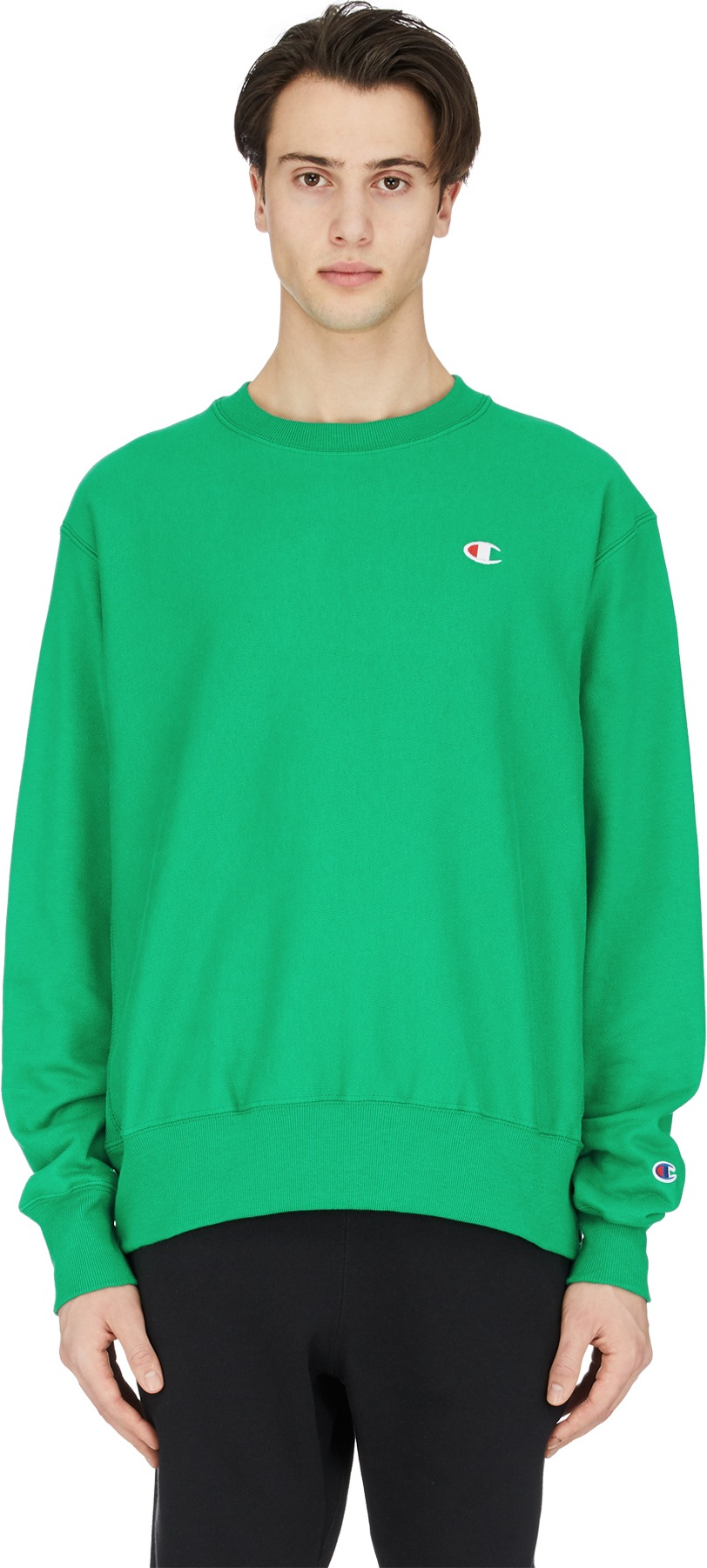 Champion: Green Reverse Weave Crew Neck Pullover - 1