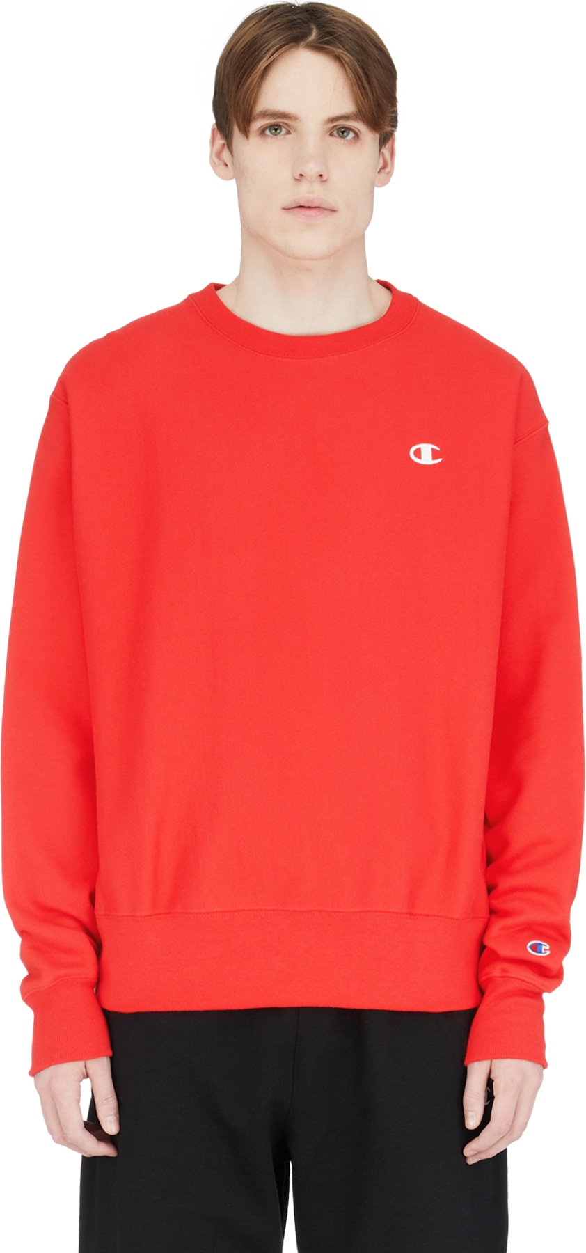 Champion: Red Reverse Weave Crew Sweater - 1