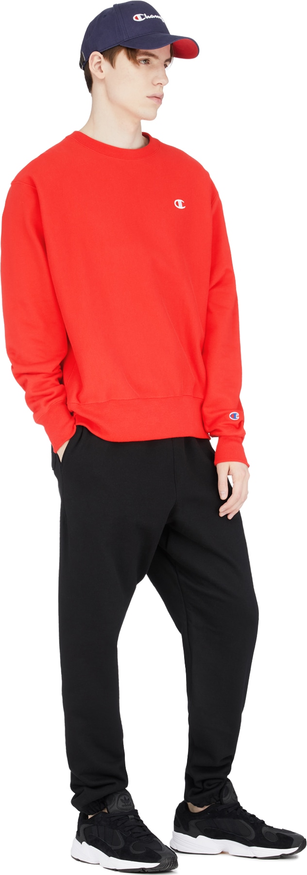 Champion: Red Reverse Weave Crew Sweater - 4