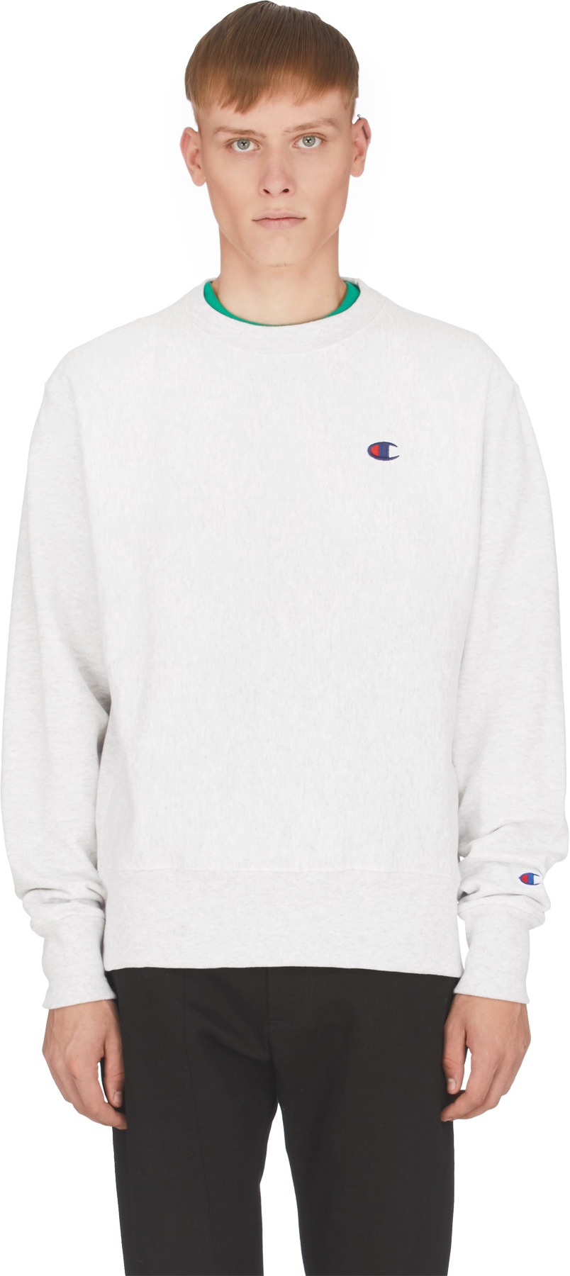 Champion: Grey Reverse Weave Crew Neck Pullover - 1