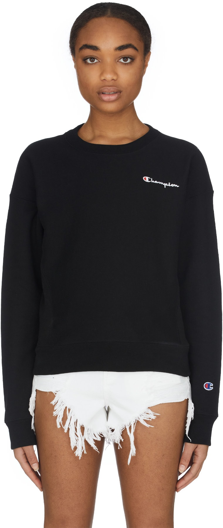 Champion: Black Reverse Weave Crewneck Sweater - 1