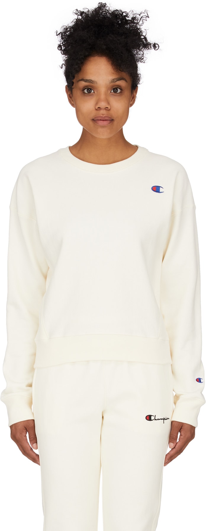 Champion: White Reverse Weave Crewneck Sweater - 1