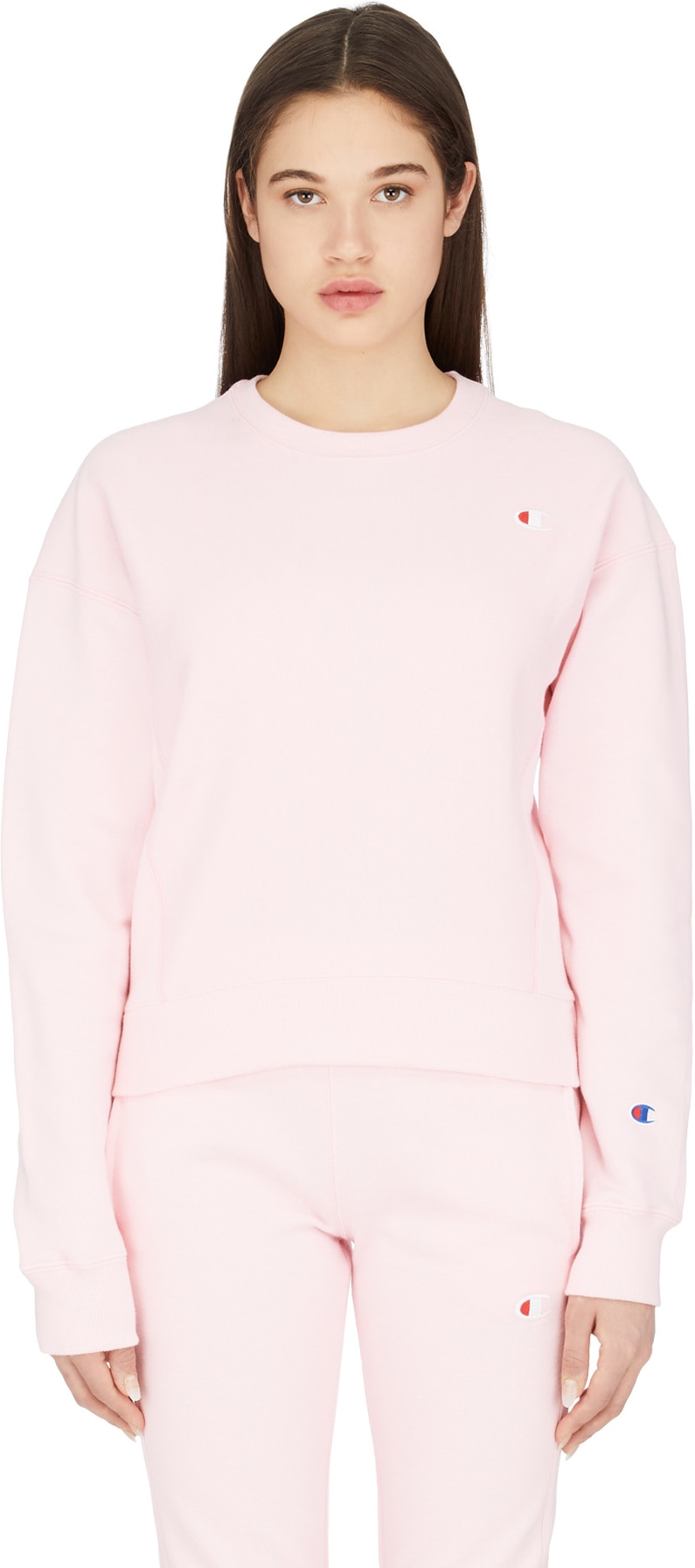 Champion: Pink Reverse Weave Crewneck Sweater - 1