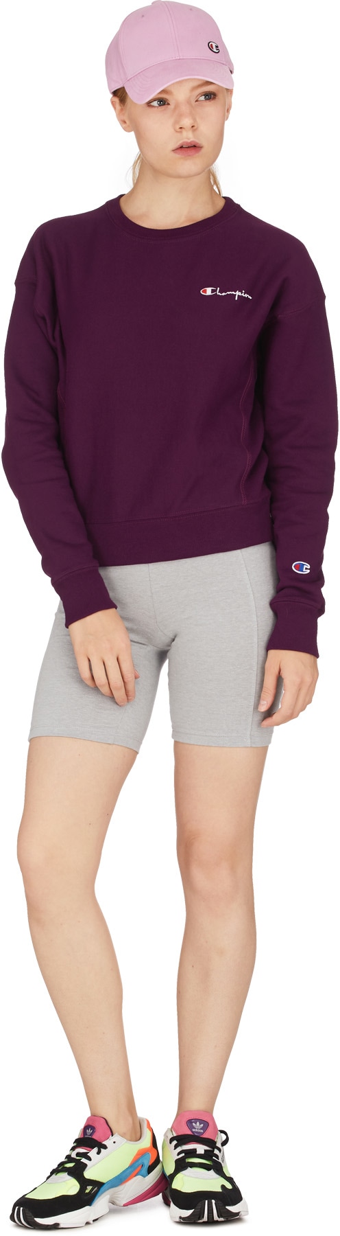 Champion: Purple Reverse Weave Script Crewneck Sweater - 4