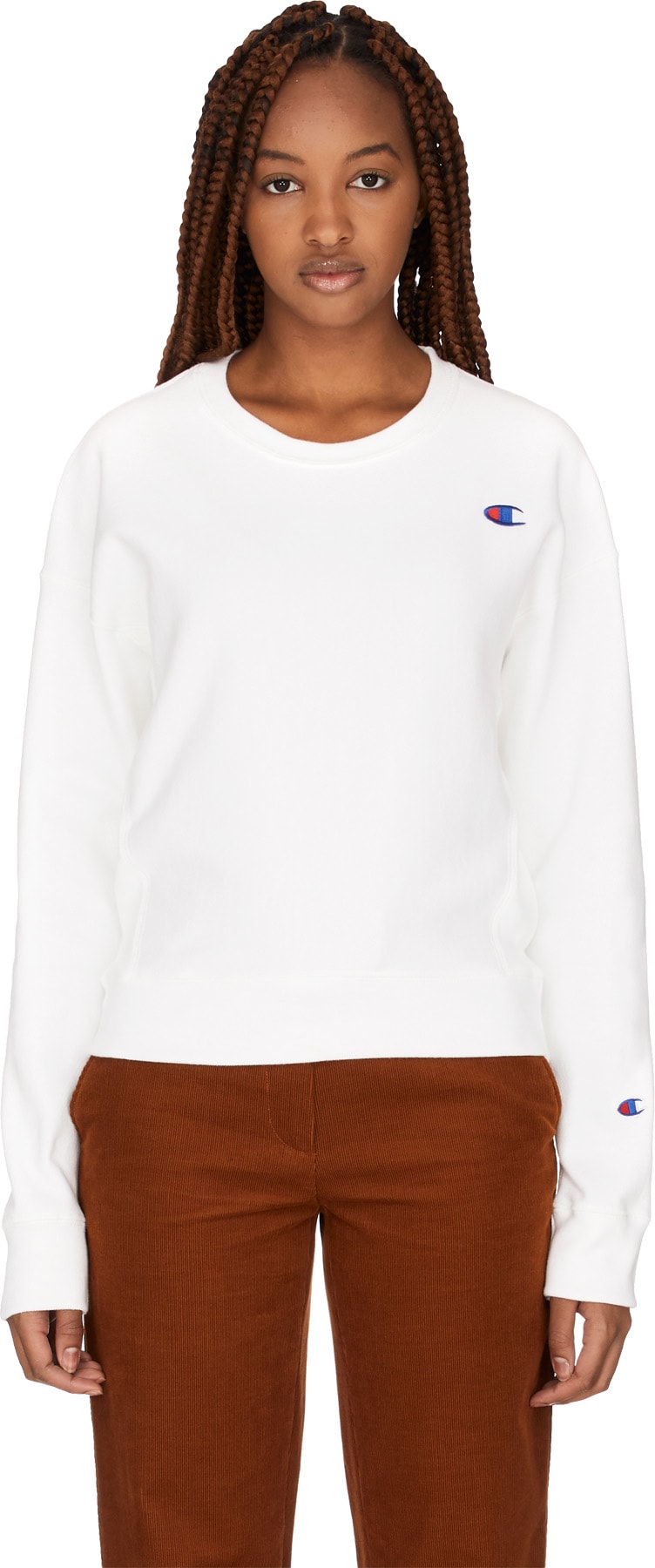 Champion: White Reverse Weave Crewneck Sweater - 1