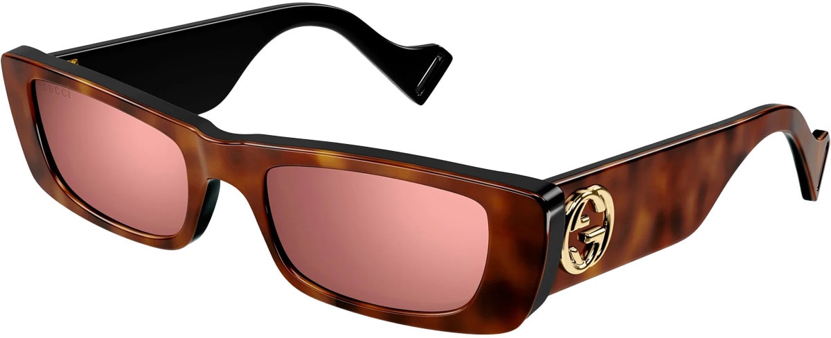 GUCCI: Brown Rectangle Frame Sunglasses - 1