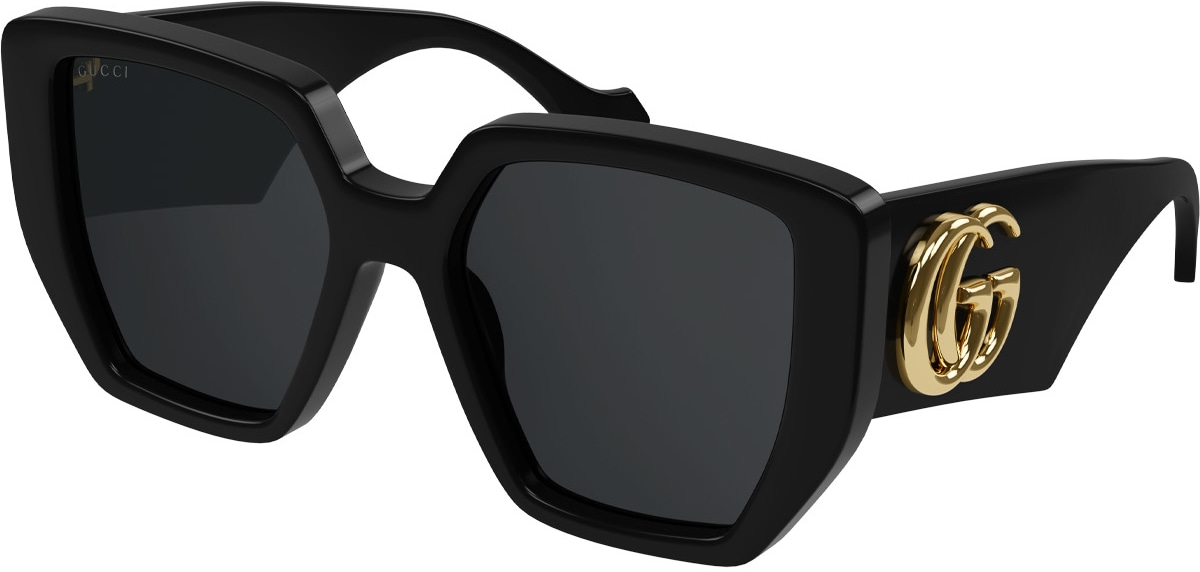 GUCCI: Black Rectangle Frame Sunglasses - 1