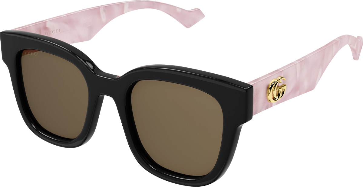 GUCCI: Black Rectangle Framed Sunglasses - 1