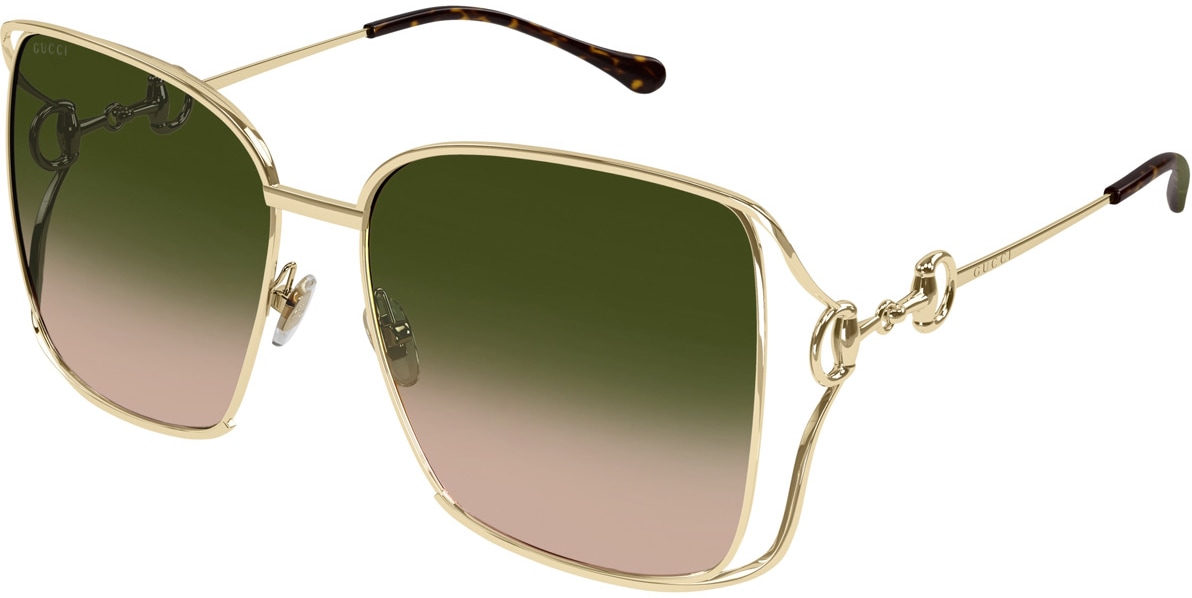 GUCCI: Gold Rectangle Frame Sunglasses - 1