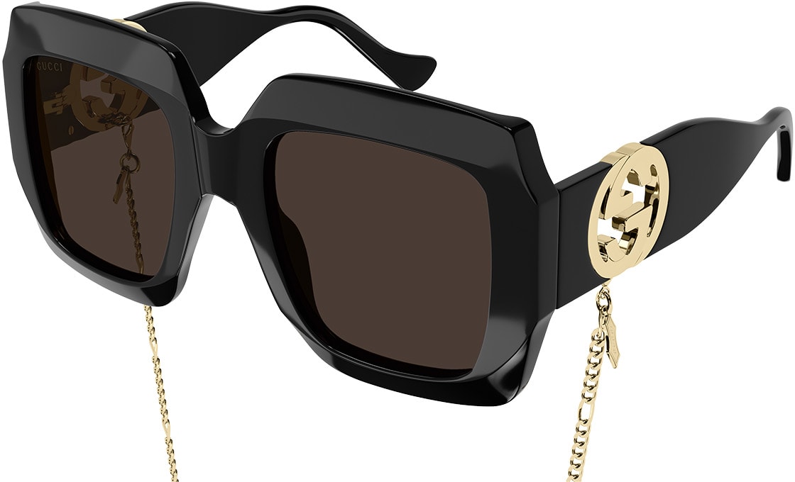 GUCCI: Black Rectangle Chain Sunglasses - 1