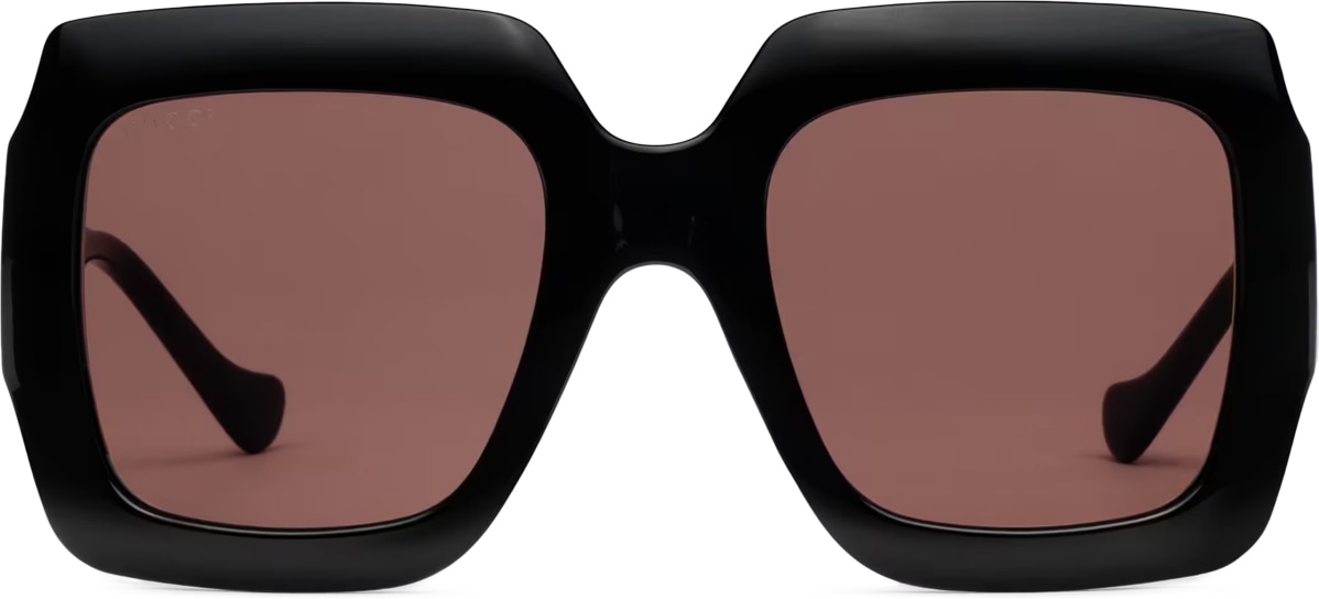 GUCCI: Noir Lunettes de Soleil Rectangulaires avec Chaîne Noir - 2