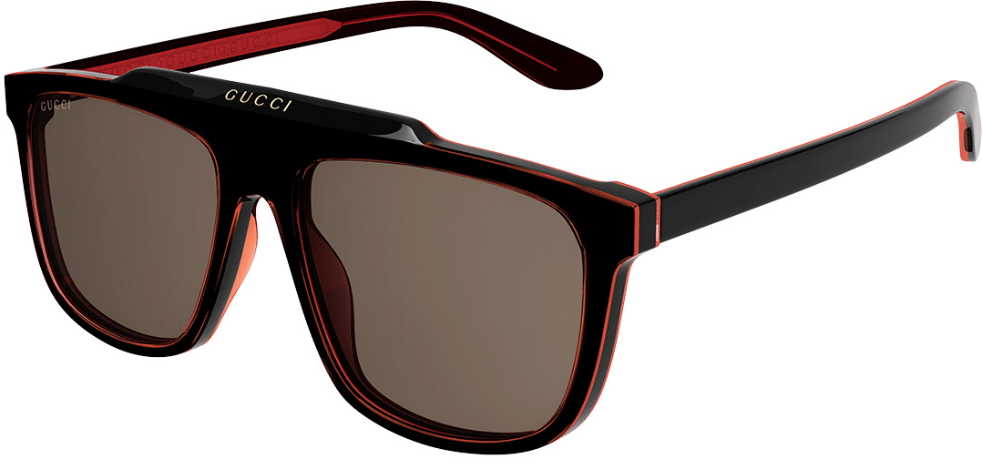 GUCCI: Black Rectangle Frame Logo Sunglasses - 1