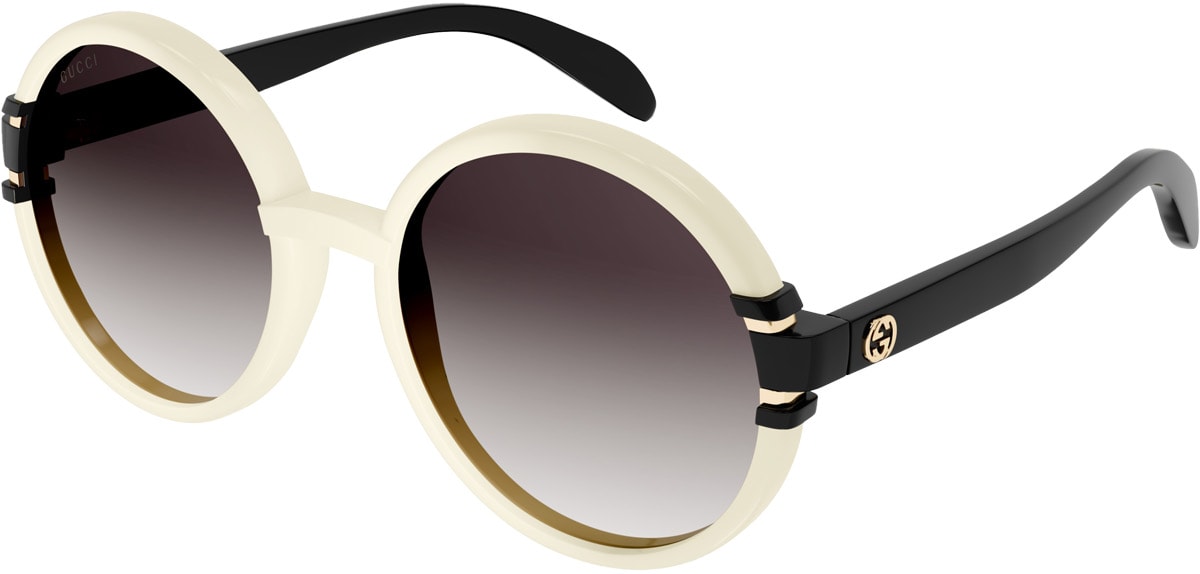 GUCCI: White Round Frame Sunglasses - 1