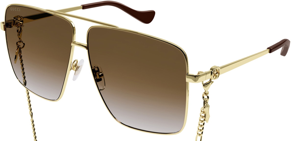 GUCCI: Gold Navigator Frame Chain Sunglasses - 1