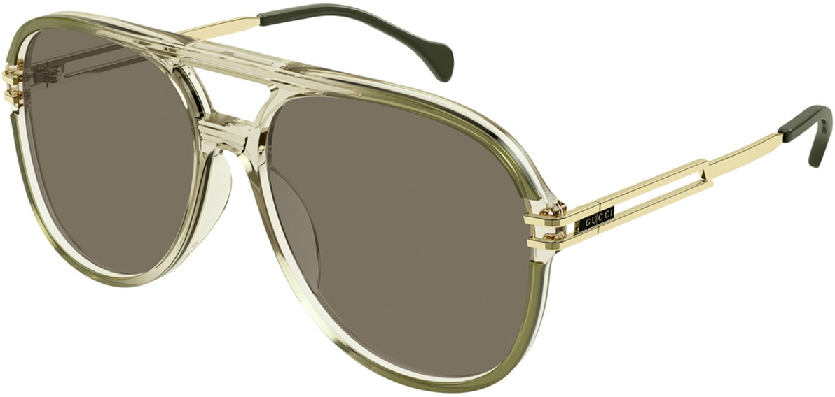 GUCCI: Green Aviator Frame Sunglasses - 1