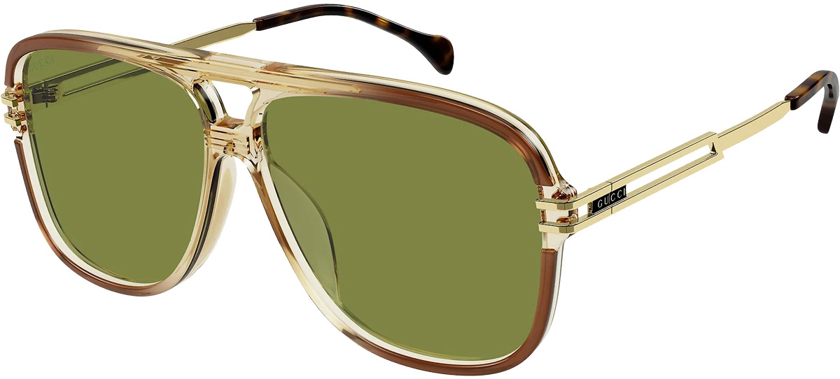 GUCCI: Brown Aviator Frame Sunglasses - 1