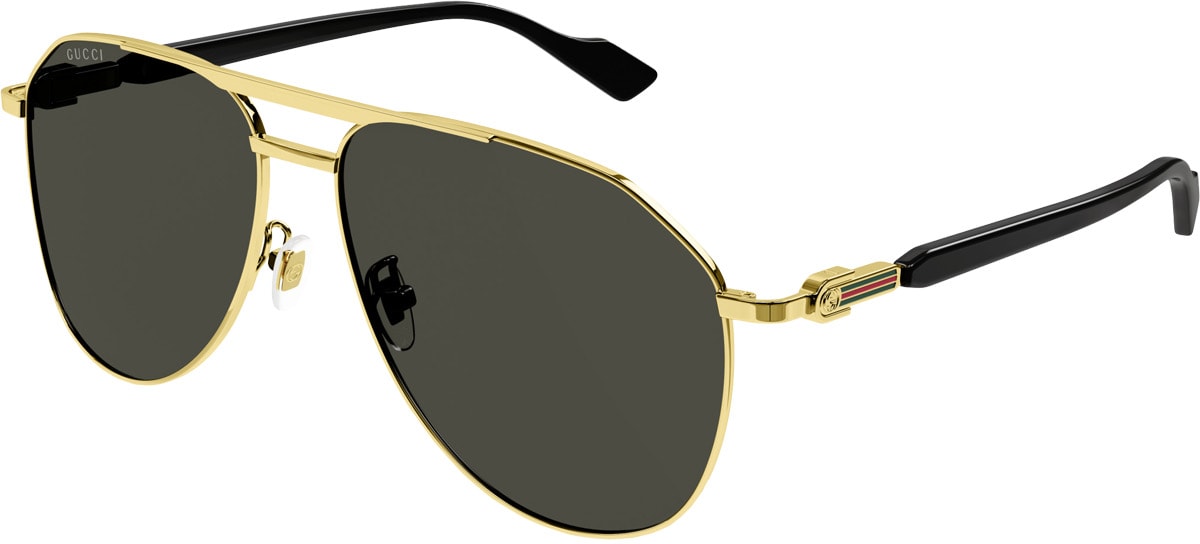 GUCCI: Gold Aviator Frame Sunglasses - 1