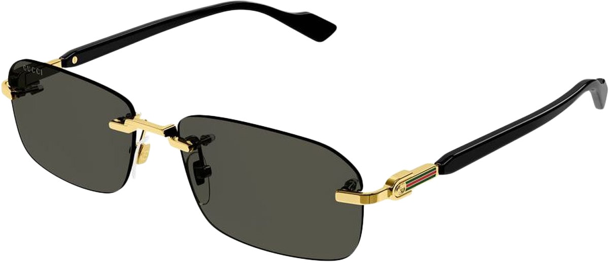 GUCCI: Gold Rectangle Frame Sunglasses - 1