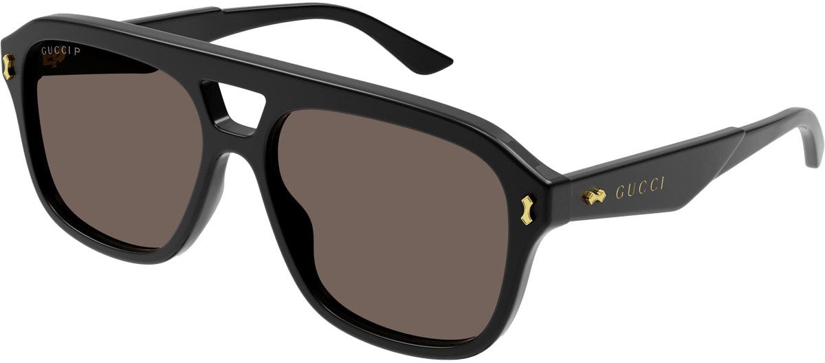 GUCCI: Black Aviator Frame Sunglasses - 1