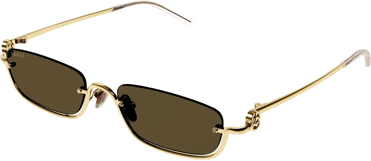 GUCCI: Gold Rectangle Frame Sunglasses - 1