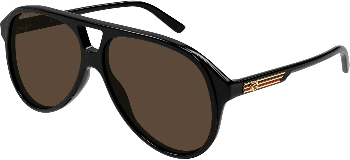 GUCCI: Black Aviator Frame Sunglasses - 1