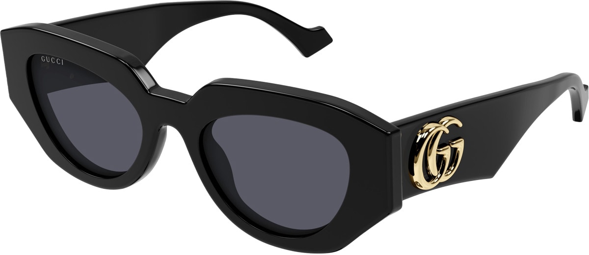 GUCCI: Black Geometric Frame Sunglasses - 1