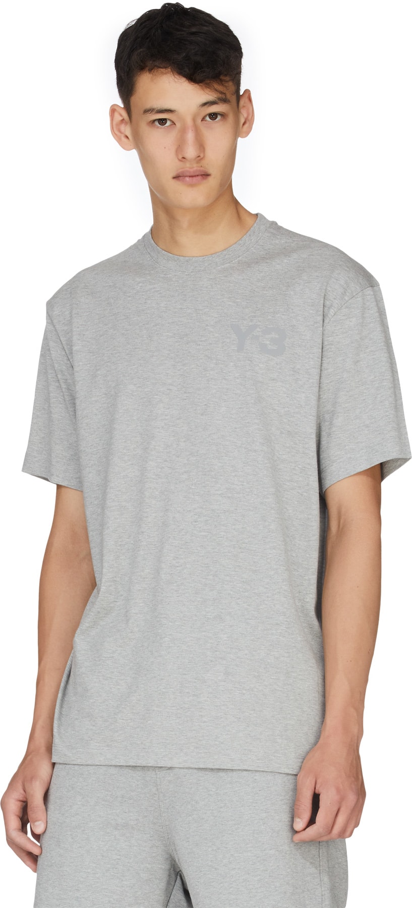 Y-3: Gris T-Shirt à Logo Gris - 3