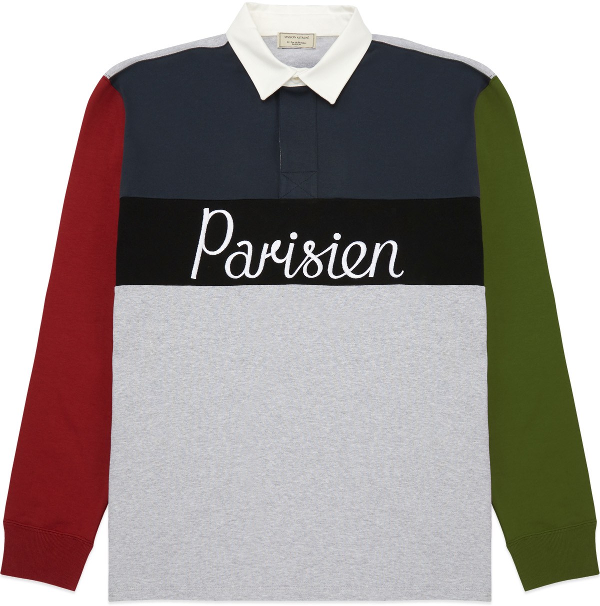 Maison Kitsuné: Gris Pull Polo Parisien Colorblock Rugby Gris - 1