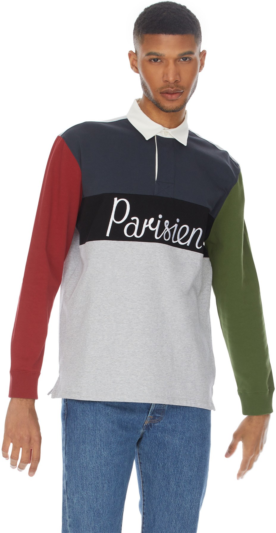 Maison Kitsuné: Gris Pull Polo Parisien Colorblock Rugby Gris - 3