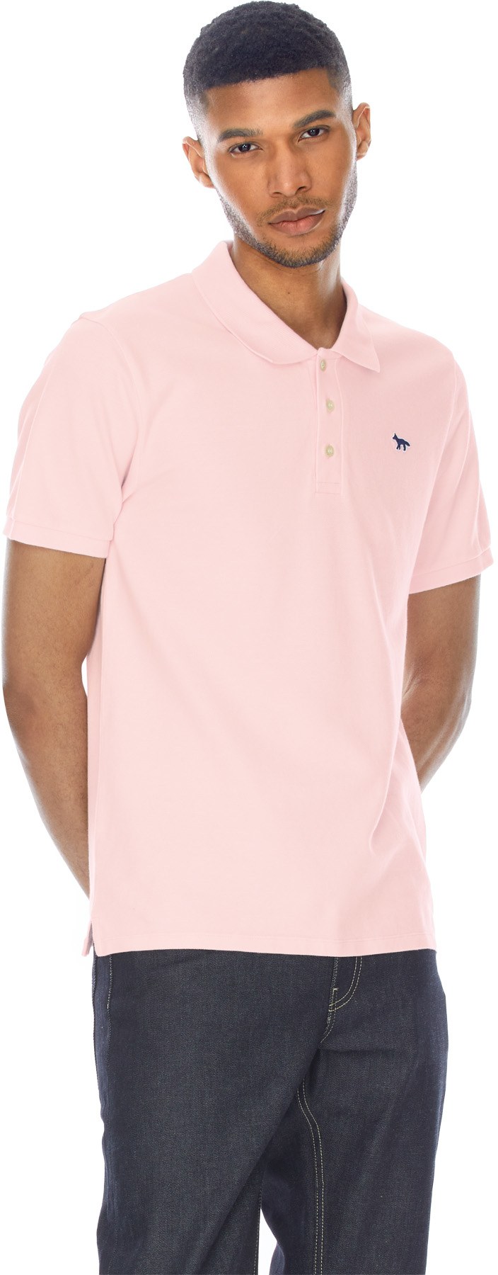 Maison Kitsuné: Pink Navy Fox Patch Classic Polo Shirt - 3